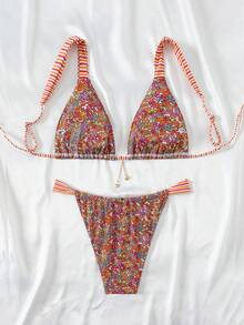 Swim Mod Áo hở vai họa tiết hoa ngẫu nhiên và quần hoa toàn thân kết hợp với trang phục bikini hai mảnh họa tiết sao biển mùa hè cho nữ - Nhiều màu - Xem 2