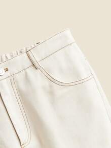 THE HAPPY LOOK Teen Boys' Solid Color Woven Twill Fabric Contrast Trim Insert Pocket Turnup Hem Casual Basic Straight Leg Pants, Autumn/Winter