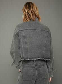 WESTFADE Premium Cotton Denim Boxy Jacket - Grey - View 2