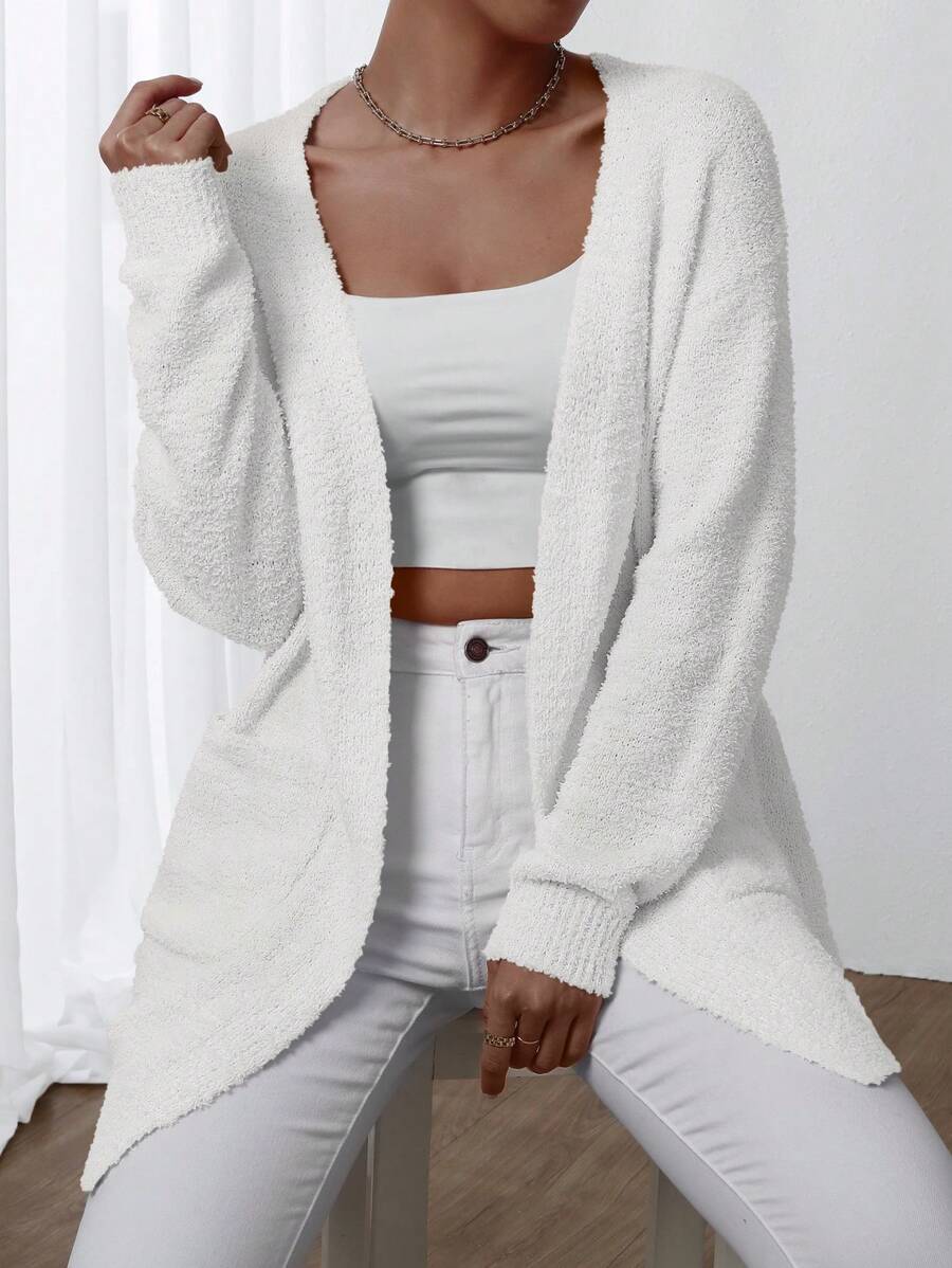 EMERY ROSE Áo cardigan tối giản dài tay đơn giản, trang phục thường ngày - trắng - Xem 1