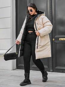 RueChic Plus Women's Zip Up Hooded Puffer Coat, For Winter