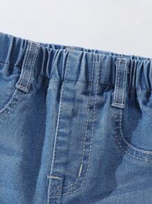 Pantalones de mezclilla acampanados con bolsillo y decoración de lazo para bebé niña - Lavado ligero - Ver 6