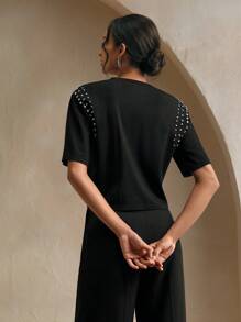 Anewsta Fashionable Metallic Design Round Neck T-Shirt - Black - View 5