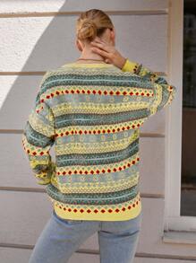 EURMUSE Geo Pattern Drop Shoulder Sweater - Multicolor - View 2