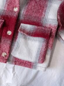 SHEIN 女孩优雅迷人的公主风格格子羊毛夹克，适合秋季、冬季、日常、派对、学校 - 彩色 - 查看 4