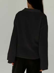 Aloruh 优雅轻盈长袖防晒简约扭纹设计衬衫 - 黑色 - 查看 2