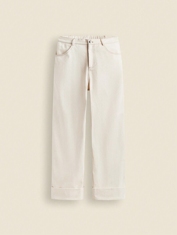 THE HAPPY LOOK Pantalones casuales de pierna recta básicos para adolescentes varones, de unicolor, con tela de twill tejida, ribete contrastante, bolsillo de inserción y bajo con dobladillo, para otoño/invierno