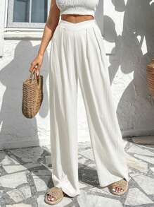 EURMUSE Women Straight Leg Casual Fashion Belt Detailed Pants - White - View 6