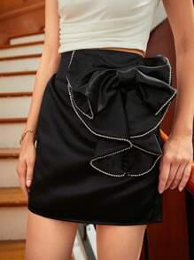 SHEIN 少女優雅拼色裙子，配有蝴蝶結裝飾，夏季款