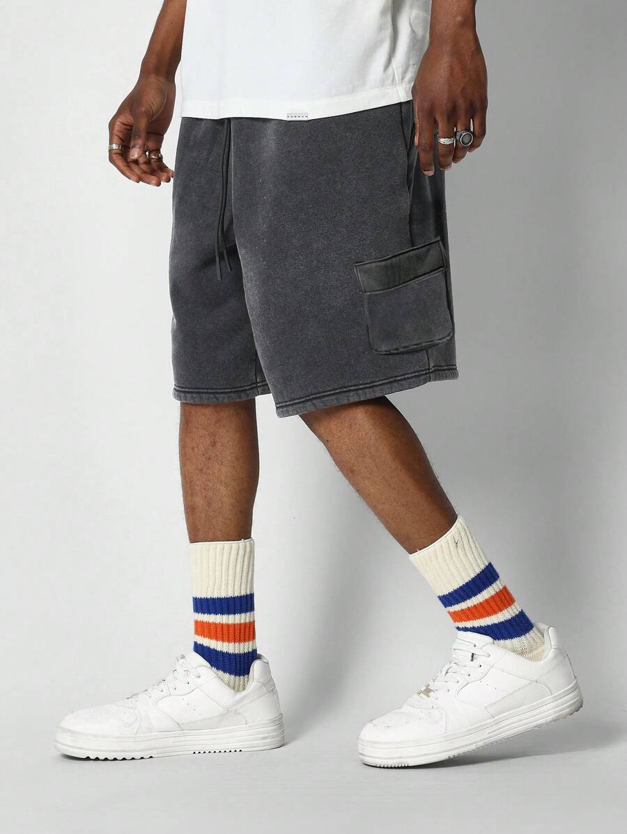 SUMWON Drop Crotch Cargo Short - Black - View 1
