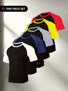 Gym Rark Boyfriend Style Men's Color Block Splice Raglan Sleeve Sports T-Shirt - Multicolor - View 1