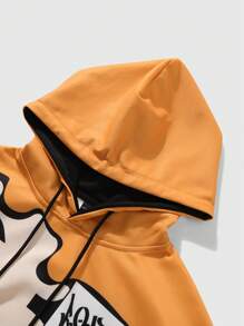 ROMWE MEN Men's Drawstring Hoodie With Flame Print And Front Tie Shorts Tracksuit Set - Yellow - View 6