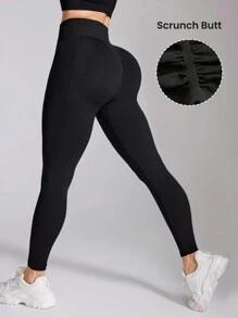 Easithlete Women's Seamless Wide Waistband Solid Yoga Leggings - Black - View 1