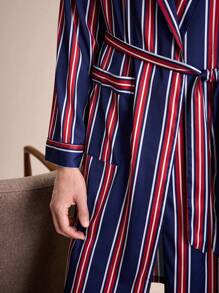 EverLounge Men's Striped Printed Pockets Front Button Belted Long Sleeve Robe - Multicolor - View 5
