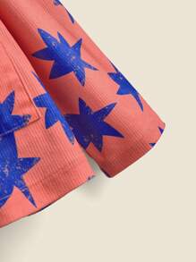 SHEIN Tween Girls Pink Star Print Fleece Casual Long Sleeve Jacket, Autumn & Winter - Coffee Brown - View 5