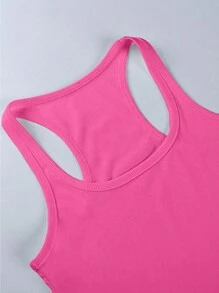 INAWLY Body sin mangas de diseño simple y unicolor para mujer para uso diario - Rosa Fucsia - Ver 5