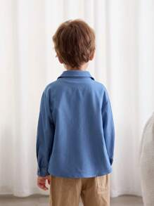 Cozy Pixies Camisa casual de unicolor con solapa, hombros caídos y bolsillo parche para niño joven