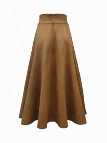 Saia Longa com Cintura Alta e Abertura Lateral, Cor Sólida