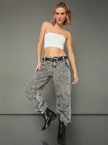 WESTFADE Jeans rectos de pierna recta de denim 91% algodón premium lavados con ácido - Negro - Ver 8