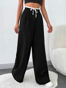 SHEIN Tall PANTALÓN CÓMODO NEGRO Y BLANCO PARA MUJER ALTA - Negro - Ver 7