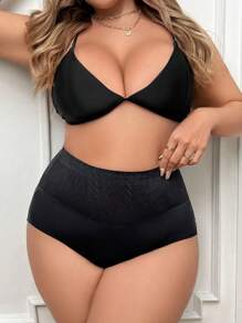 Plus Size Tummy Control Triangle Underwear Panties, 1pc - Black - View 5