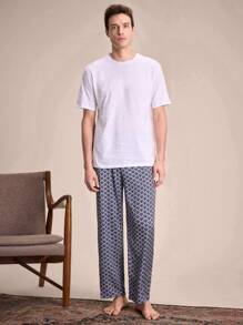 SHEIN EverLounge Men's All-Over Print Woven Lounge Pants