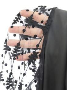 Modelyn Women's Lace Embroidery Splicing Front Button Notched Collar Blazer Jacket - Black - View 6