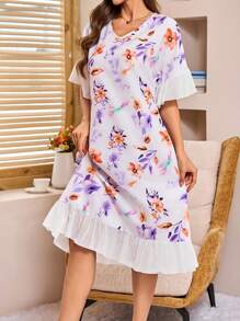 花卉印花女式睡衣裙（加大尺寸）