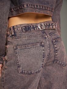 WESTFADE Jeans con gamba dritta in denim di cotone 100% Premium con lavaggio acido - Blu - Visualizzare 3