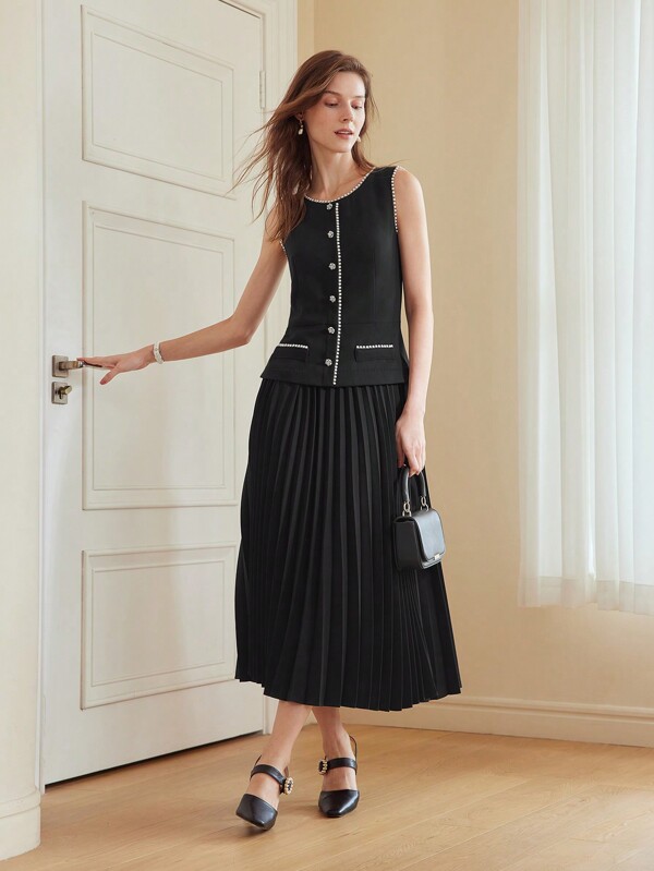 MOTF PREMIUM VESTIDO 2 EN 1 CON DOBLADILLO PLEGADO CON ADORNO DE PERLAS SINTÉTICAS