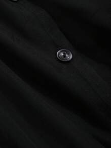 FRIFUL 女士网眼撞色灯笼袖单排扣 V 领休闲夹克 - 黑色 - 查看 7