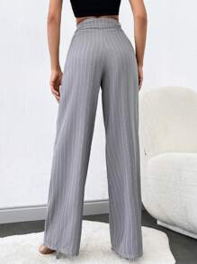 SHEIN Tall Pantalones de traje a rayas de pierna ancha para personas altas - Gris Claro - Ver 2