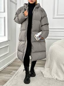 RueChic 大碼女士連帽冬季外套 - 淺灰色 - 查看 1