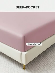 [100% Cotton]1pc Soft & Gentle Fitted Sheet, All-Season Comfort And Breathable,14inch/35cm Deep Pocket - Baby Pink - View 5