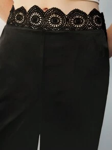 Maija Women Elegant Commuter Lace Decorated Straight Leg Pants - Black - View 6