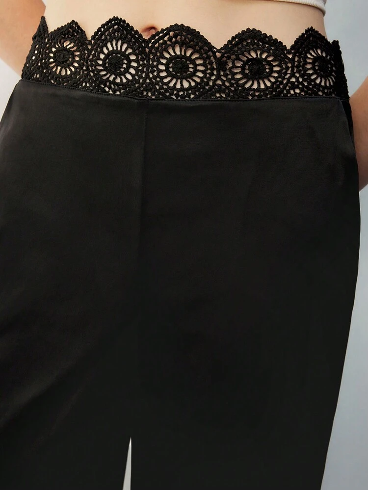 SHEIN Maija Women Elegant Commuter Lace Decorated Straight Leg Pants