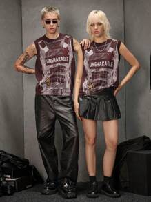 Manfinity Roghcode Men's Casual Colorblock Guitar & Letter Graphic Sweater Vest, Spring & Summer