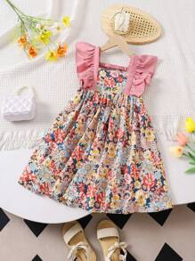 SHEIN Loses, lässiges und süßes japanisches Stil Kleid mit Quadratischem Ausschnitt und Puffärmeln für Kleine Mädchen