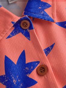 SHEIN Tween Girls Pink Star Print Fleece Casual Long Sleeve Jacket, Autumn & Winter - Coffee Brown - View 3