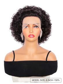 Transparente Spitzen Kurzhaar Locken Echthaar Perücke ohne Kleber, Naturschwarz, 12x1 Pixie Schnitt Wasser Welle Echthaar Lace Front Perücke mit vorbereiteter natürlicher Haaransatz