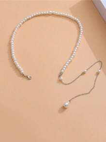 1件仿珍珠流苏项链，新娘长款珍珠项链，身体链，胸链装饰，简约几何优雅仿珍珠身体链，婚纱肩链装饰，女士珠宝礼物，情人节配饰