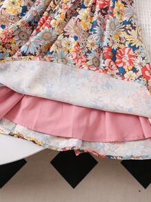 SHEIN Loses, lässiges und süßes japanisches Stil Kleid mit Quadratischem Ausschnitt und Puffärmeln für Kleine Mädchen