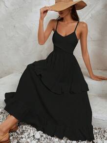 EURMUSE Black Maxi Dress With Ruffle Detail - Black - View 5