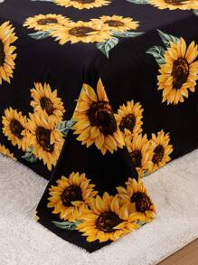 4 件套向日葵床上用品，纯色背景配向日葵图案，舒适向日葵床笠套装，女孩卧室装饰，包括床笠、床裙、2 件枕套（适合旅行）