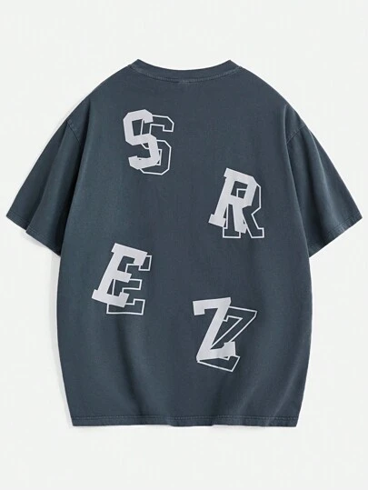 Manfinity VCAY Men's Loose Fit English Letter Graphic Short Sleeve T-Shirt, Summer