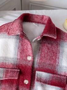 SHEIN 女孩优雅迷人的公主风格格子羊毛夹克，适合秋季、冬季、日常、派对、学校 - 彩色 - 查看 5