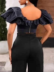SHEIN Lady Zwarte mode-bubbelde crop-top voor dames