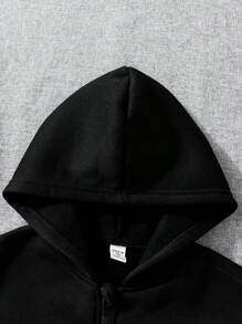 SHEIN Tween Boys' Korean Style Patchwork Star Zipper Front Casual Hoodie Chic Outfits For Autumn/Winter - Black - View 3