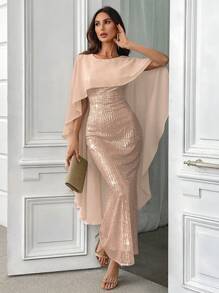SHEIN Belle فستان سهرة أنيق للمرأة مزين بترتر، فستان حفلة عشاء نصف رسمي، مناسب لعيد الميلاد، حفلة زفاف، تخرج، عودة إلى المنزل، ملابس حفلة عيد