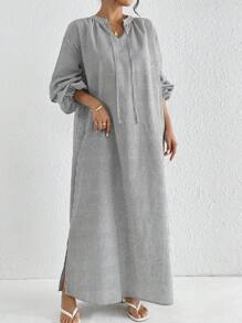 Mulvari Women Striped Print Casual Arabic Style Dress, Modest Long Sleeve Dress Perfect For Beach/Casual/Vacation/Homewear/Daily Wear